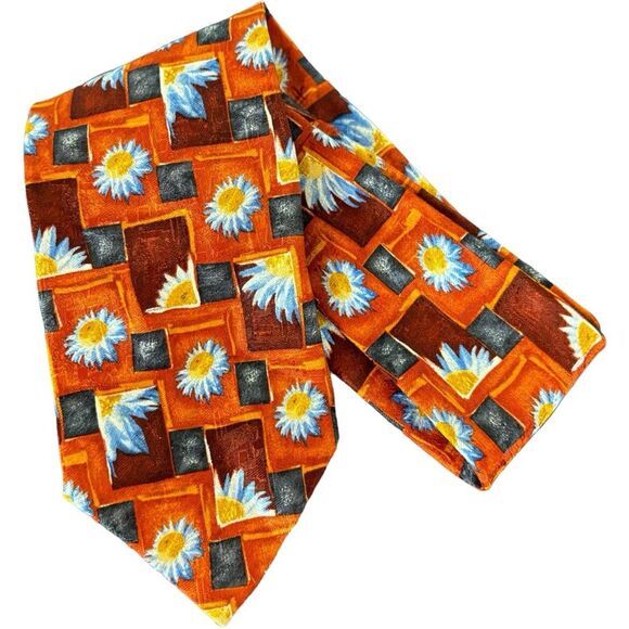 Ermenegildo Zegna Silk Exclusive Orange Blue Flower Box Tie Men's - Picture 1 of 3